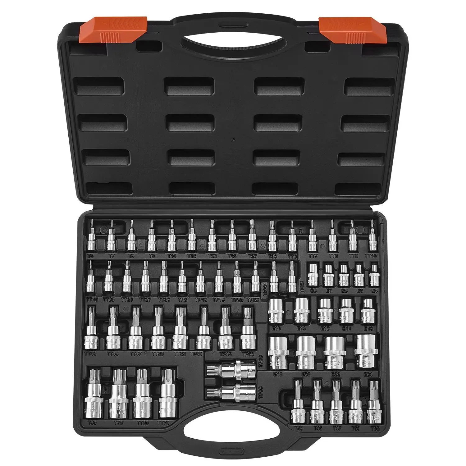 VEVOR 60-Piece Torx Bit Socket Wrench Set, Father's Day Gift Hand Tool with External Torx Sockets, S2 Alloy Steel & CRV Chrome-Plated Steel, Clearly Marked, Easy Insertion, Rustproof, Durable, Torx Bit Socket Set