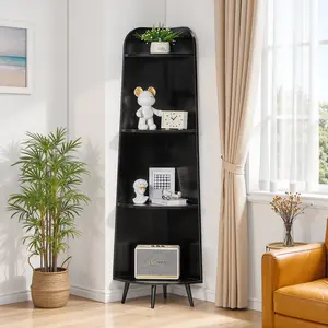 VECELO 4 Tier Corner Shelf Bookcase, Tall Narrow Corner Storage Rack, Wooden Display Shelf Organizer, Space Saving Bookshelf