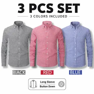 Simple walking Men's 3 Pack Gingham Button Down Shirts, Long Sleeve Casual Dress Shirts, Cotton Blend Plaid Shirts for Work, Office, Daily Wear