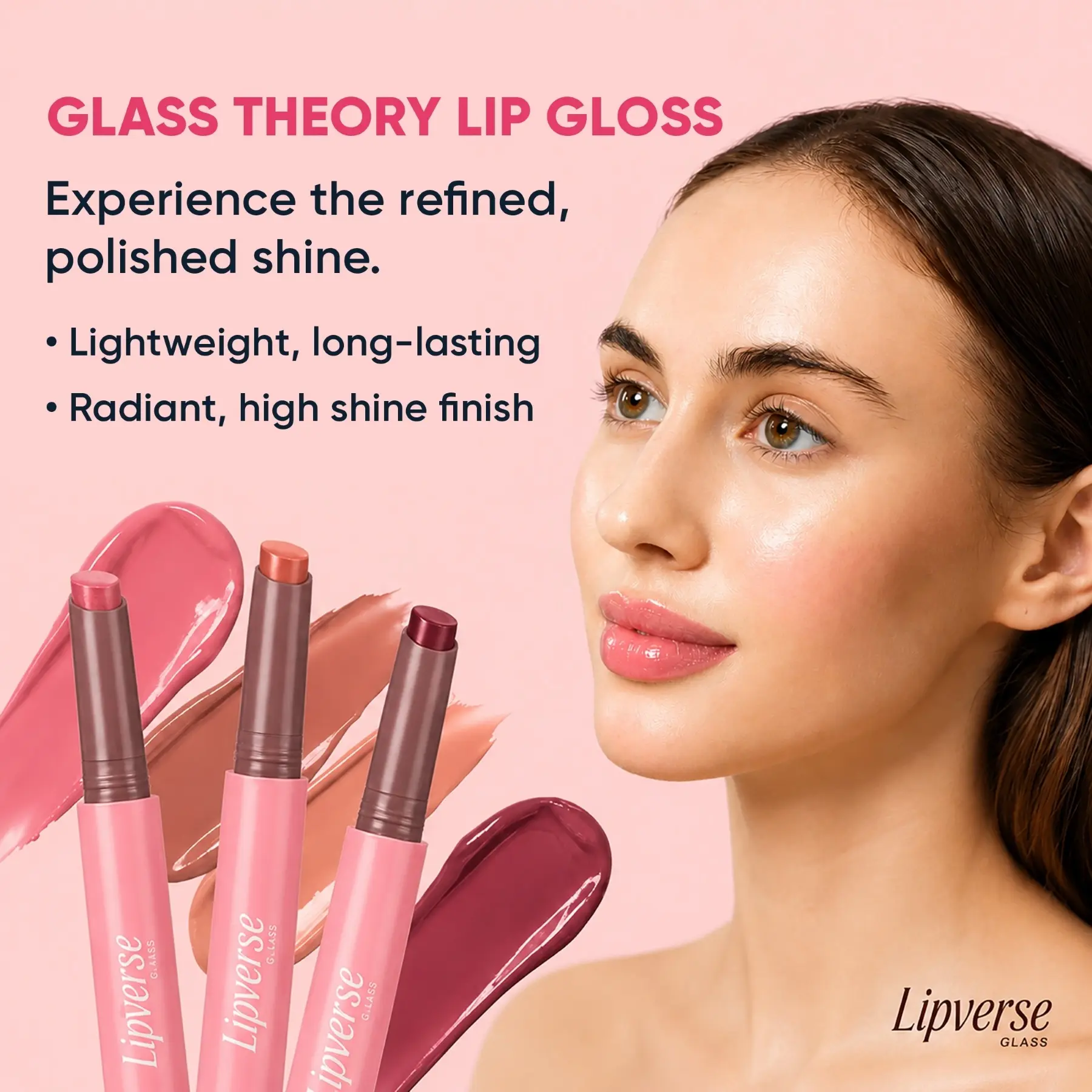 RUBY VIBE CO Glass Theory LipGloss, Makeup Lip Gloss with Moisturizing Shine, Tinted Lip Gloss for Women & Girls, Smooth Long-Lasting LipGloss, Pink Lip Gloss