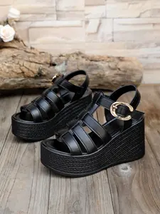 Summer New Fashion Thick Sole Wedge Sandals for Women, Multicolor Roman Style Platform Shoes, Short Height Elevator Toe Beach Shoes, Open Toe, Multi Strap Sandals