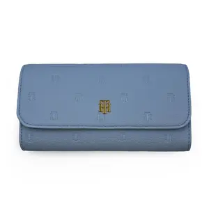 Tommy Hilfiger Vivian II Breezy Blue Flap Continental Wallet with Embossed TH Monogram & Polished Gold-Tone Logo for Everyday Organization