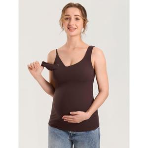 MOMANDA Natrelax Maternity Nursing Tank Tops with Built in Bra Sleeveless Casual Pregnancy Tee V Neck Workout Shirt Postpartum Outfit