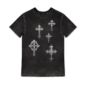 Metallic Multi Crosses T-Shirt Short Sleeve Crew Neck Casual Rock Gothic Fashion Forward Medium Length Summer Tee