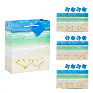 7 1/2" x 9" Medium Beach Wedding Gift Bags with Tags - 12 Pc.