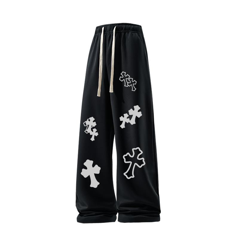 #Springfresh American style 60% pure cotton straight leg casual pants, durable for daily wear, multi-color neutral sports pants, classic printed sweatpants, sweeping pants