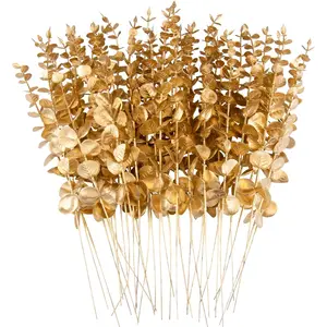 30/36PCS Gold Eucalyptus Stems Artificial Eucalyptus Leaves Decor Eucalyptus Branches Fake Eucalyptus with Fake Leaves 15 inch Faux Eucalyptus Stem for Vase Wedding Bouquet Home