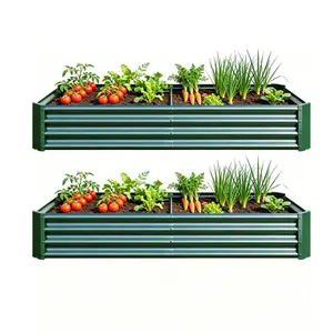 2PCS Metal Raised Rectangle Garden Planter Beds, Green, 8×4×1ft, for Home Garden Improvement