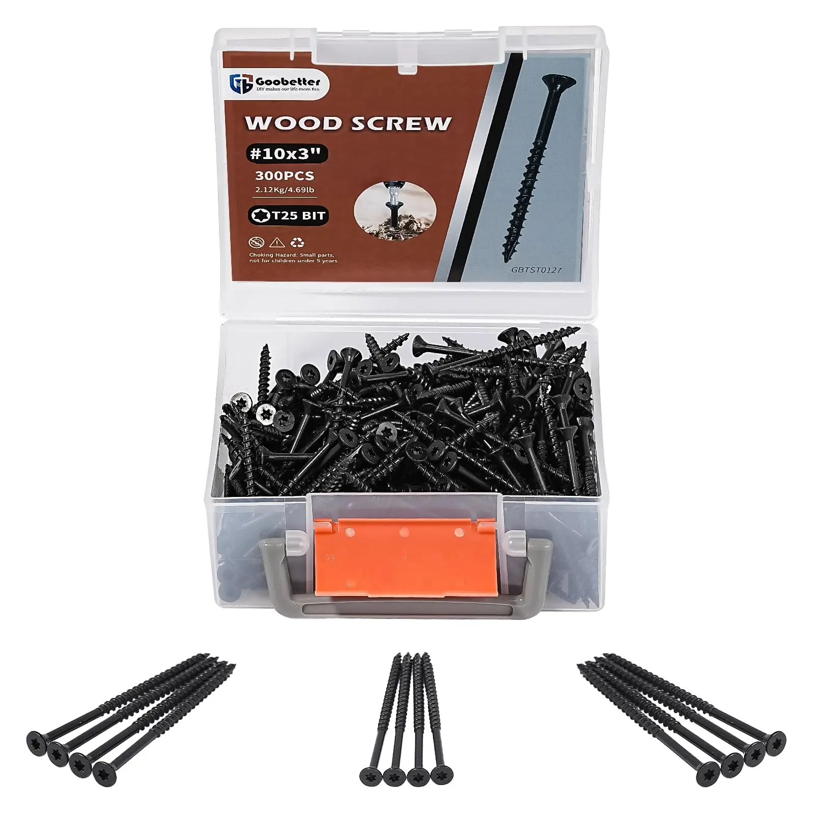 Multi-Size Black Exterior Wood Screws for Deck Fixing - T25 Torx Drive, Salt Spray Resistant, UV Resistant, Includes Torx Bit for Builders