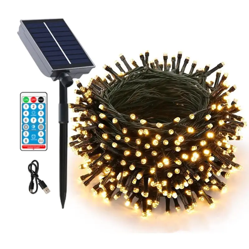 Solar Fairy Light String 164–328 feet 400–800 LED lights waterproof 8 lighting modes suitable for patios, fences, parties, gardens, homes, trees, and outdoor decoration