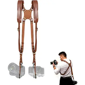 Camera Harness,Dual Camera Harness for Photographers,Leather Dual Camera Strap for Two DSLR/SLR Cameras,Adjustable