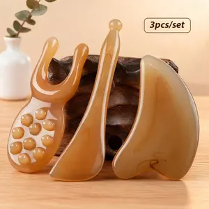 3pcs Facial Massage Tools Set, Imitation Sheep Horn Gua Sha Board, Tensile Rod & Facial Roller, Resin Face Pulling Meridian Massager for Skin Care
