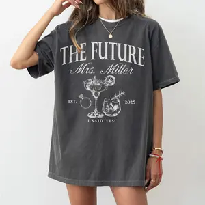 Custom Future Mrs Shirt for Bride to Be Engagement Party Gift Casual Unisex Crewneck Half Sleeve Polyester Fabric T-Shirt