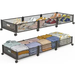 Bed With Wheels, 47.2''/90lbs/57.6L, Frame Bed Rolling, Tool-Free Assembly Underbed Drawers, Underbed Organizer Containers for Shoes, Clothes and Toys (2 Pack)