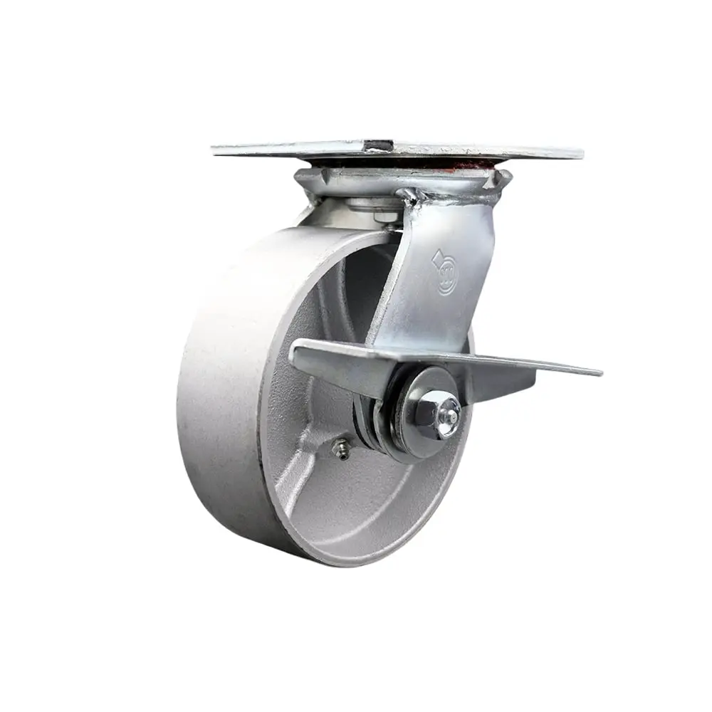 Service Caster SCC-35S620-SSB-SLB Heavy Duty Swivel Castors with Large Top Plate, Semi Steel Cast Iron Machined Hub Wheel - 6"x2", Side Lock Brake, Double Ball Bearing, 1200 lbs Capacity for Heavy Duty Projects, Freight Terminals, Material Handling, 6" X