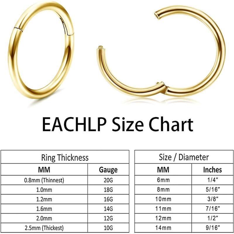 Cassieca G23 Titanium Nose Ring Hoops 20G 18G 16G 14G Septum Hinged Nose Rings Click Ring for Lip Helix Tragus Daith Rook Cartilage Lobe Earrings Conch Piercing Jewelry Hypoallergenic Nose Rings