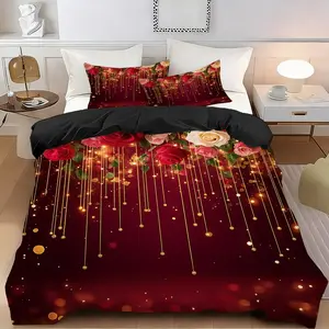 2/3 Pcs Rose Pendant Quilt Cover Set,Soft,Breathable 100% Polyester Fiber,High-Definition Digital Printing,Suitable For All Seasons!Perfect Gift,Suitable For Family,Machine Washable,Bedroom Bedding Set(1 Duvet Cover+1/2 Pillowcase,No Filling)
