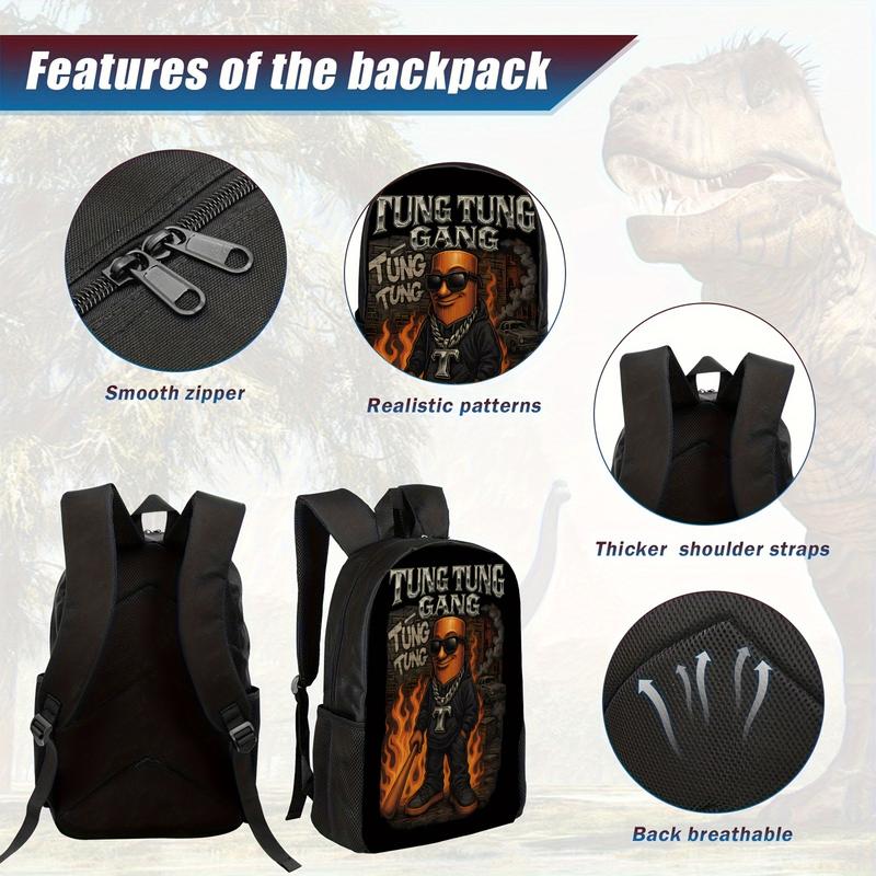 Tung Tung Tung Sahur Tung Tung Gang Graphic Print Backpack - Lightweight Travel Backpack with Separate Laptop Compartment, Adjustable Shoulder Straps & Durable Polyester, Stylish Commuter Essentials for School, Work, Daily Use, Backpack for School, Bold