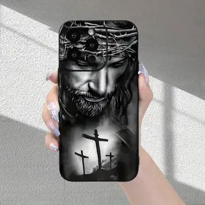 Pirate and Cross Pattern Phone Case Black Advanced Frosted Hand-Feeling Anti-Fingerprint Full Lens Protection Shockproof Anti-Fall Phone Case for iPhone 17/16/15/14/13/12/11/X/Xs/ Mini Plus Pro Max Series Full Package Protection Mobile Phone Shell P