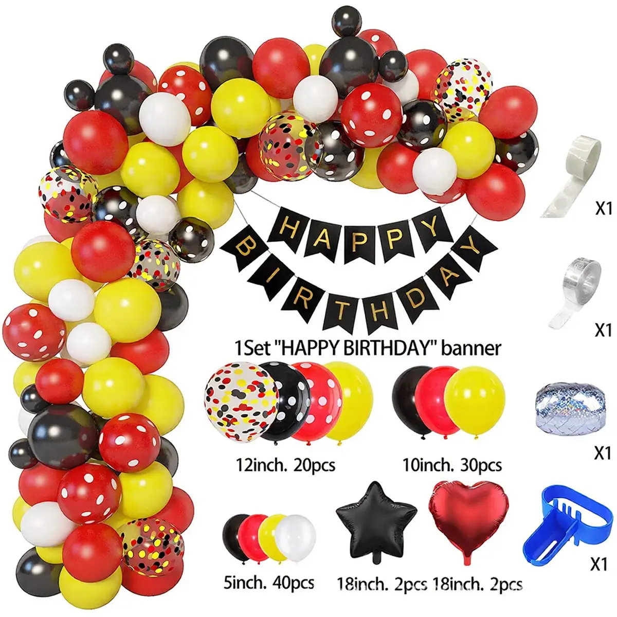 Mic Key  arch-shaped balloon arch set, birthday balloon set, party decorations, kids’ party supplies, decorative balloons