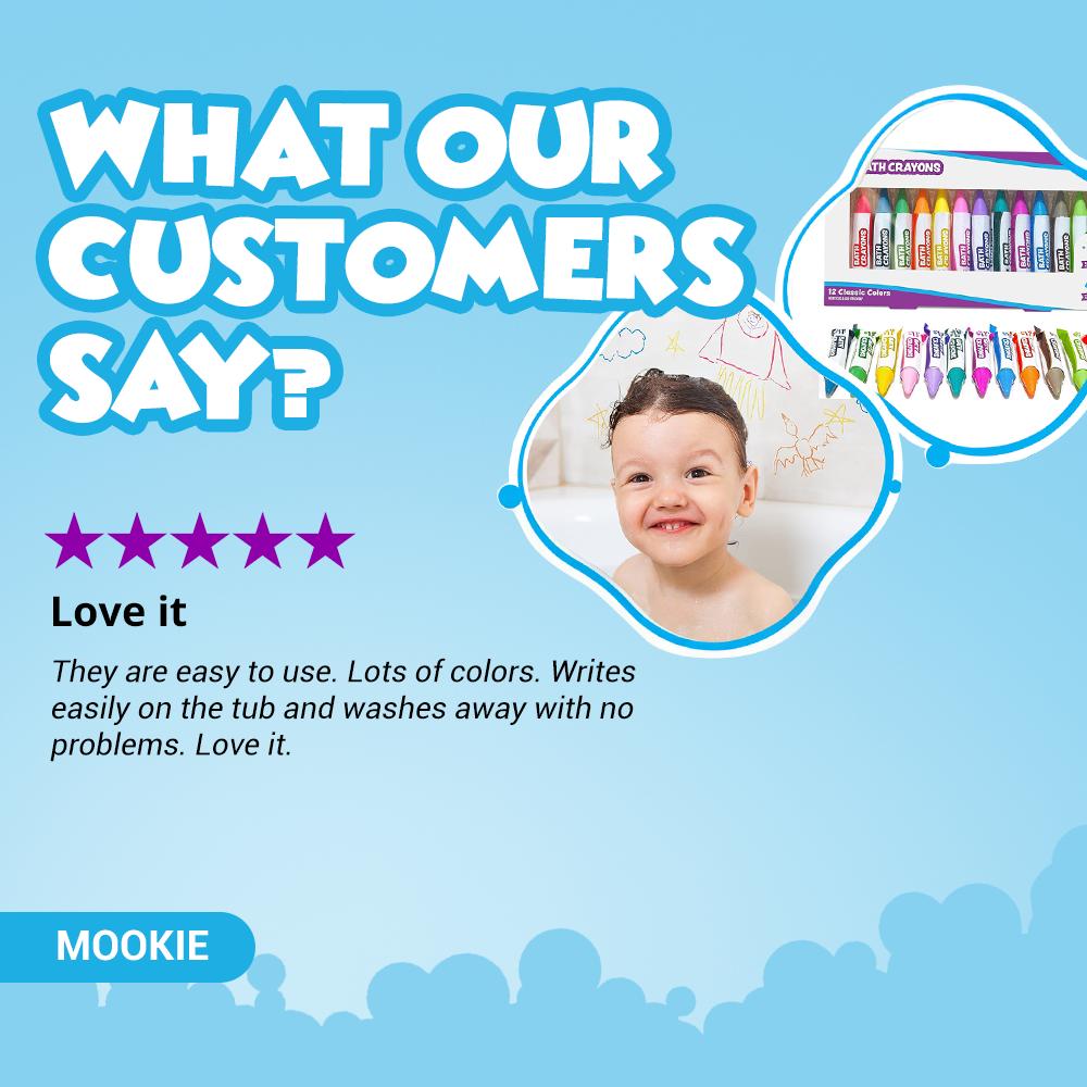 Tub Works 12-Pack Bath Crayons for Kids 3+, Non-Toxic, BPA-Free, Phthalate-Free, Washable Vivid Colors, Easy Grip for Wet-Dry Surfaces, Bath Time Art Supplies with Reusable Box for Children Development