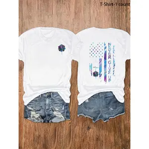 Women's Floral & American Flag Print Round Neck Tee, Vintage Trendy Casual Everyday Short Sleeve T-shirt for Daily Wear, Ladies Summer Clothes, Womenswear