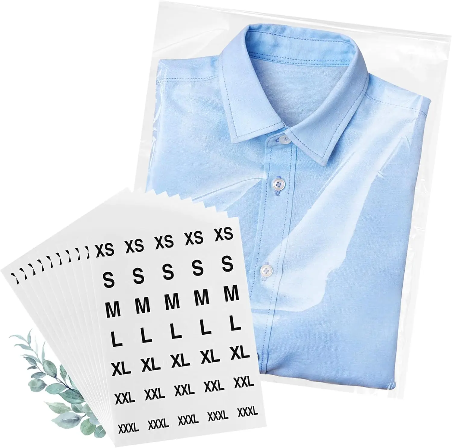 100 Count Clear Poly T Shirt Bags, Cellophane Bags, Self Sealing With 10 Pcs Size Stickers (9 * 12)