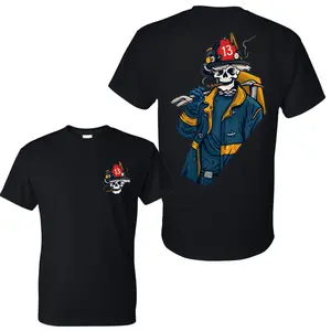 Badass Skeleton Firefighter Smoking T-Shirt, 2 Sides, Stay Low Fireman Skeleton Firefighter Graphic Tee, Halligan Tool Skull Fire Department Shirt