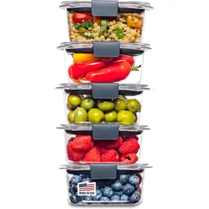 Rubbermaid Brilliance Tritan Plastic Food Storage Containers BPA Free Airtight Lids Ideal for Lunch Meal Prep and Leftovers Set of 5 (3.2 Cup)