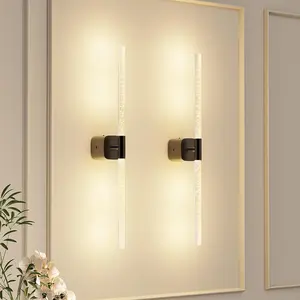 Black Battery Operated Wall Sconce Set of 2, Rechargeable Wireless Wall Lights with Remote and Touch, 360 Rotatable Sconces Wall Decor for Bedroom Living Room (23.62 Inch, 2-Pack)