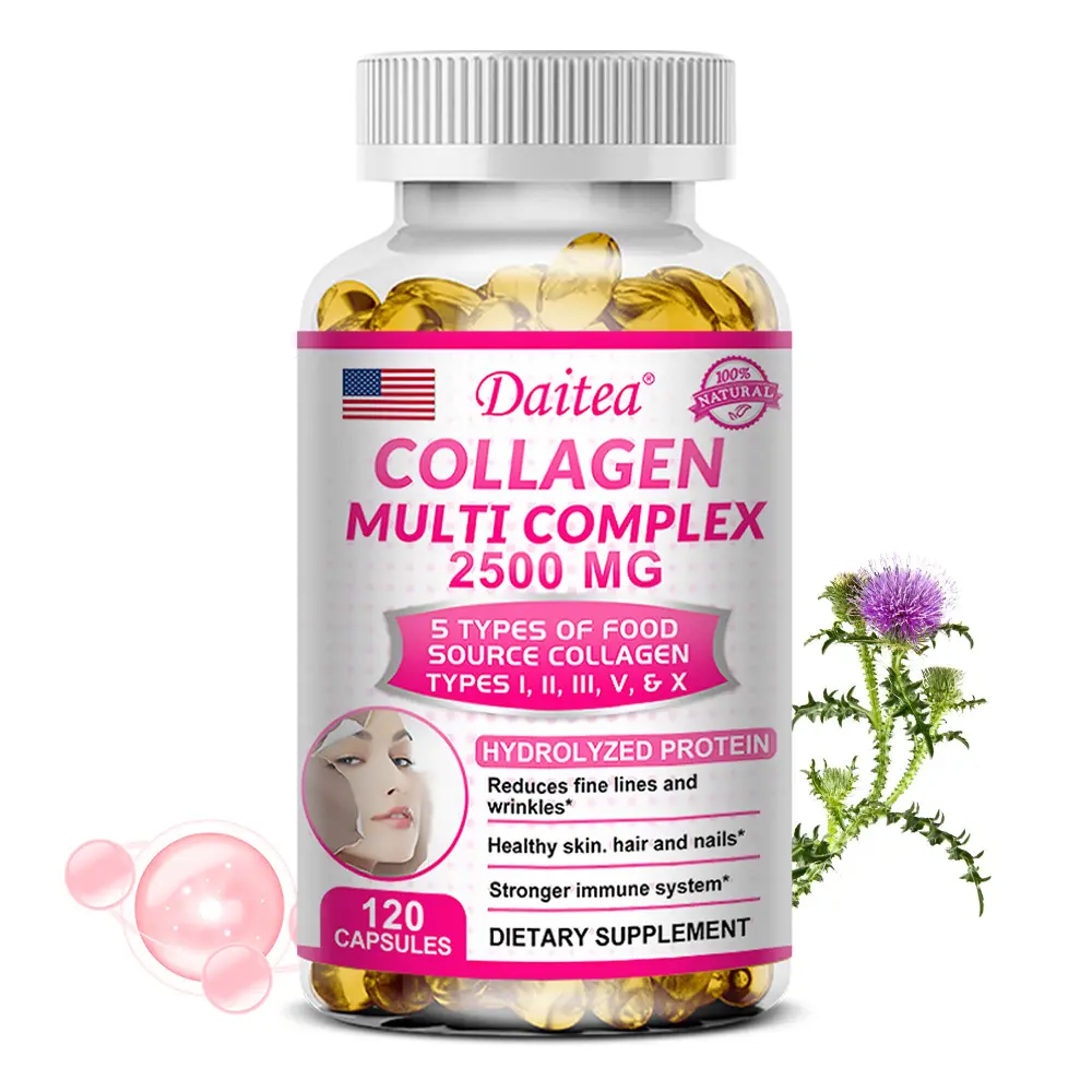 Daitea Protein Collagen Dietary Supplement Beauty Products - Skin, Hair, Nail Care Support, Immune Health Boost, 120 Capsules
