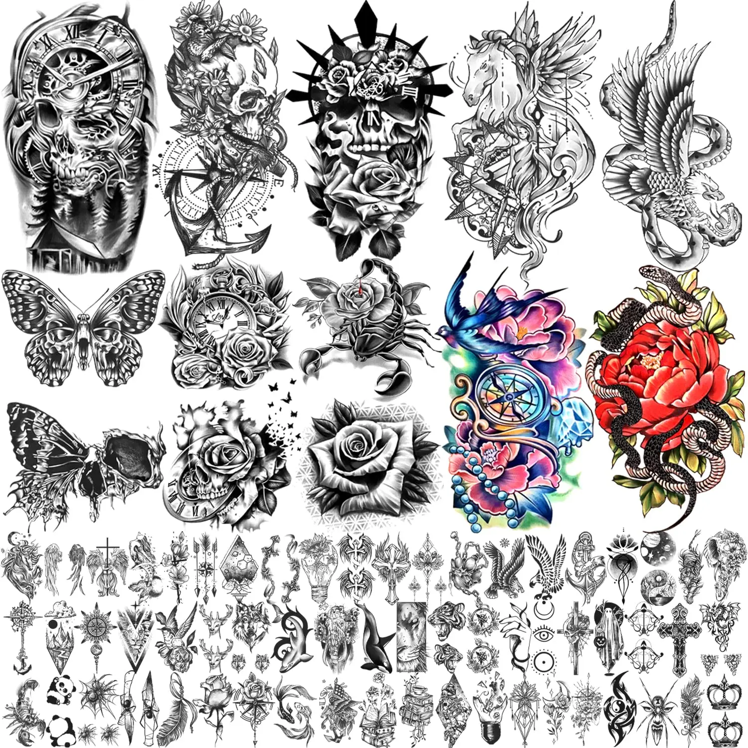 70 Sheets Flower Temporary Tattoos for Women, Includes 10 Half Arm Tattoos Temporary That Look Real and Last Long, Fake Tattoo Stickers Semi Permanent Tattoo for Men and Girl