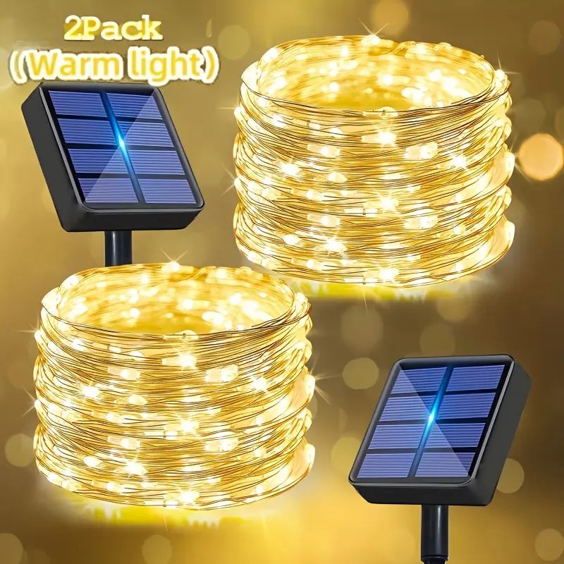 Solar light string, 300LED | Outdoor waterproof solar light string, courtyard fence, party garden, yard home holiday tree, outdoor decoration, warm white light, multi-color, plastic material