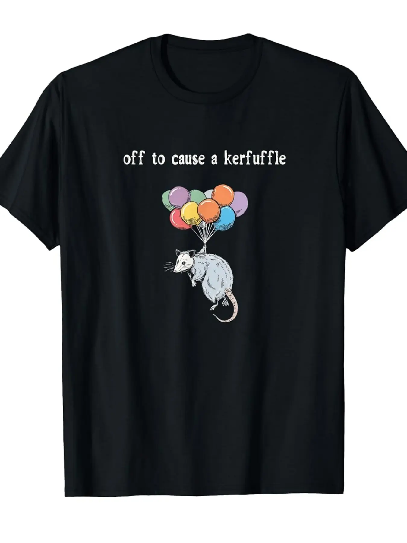 Off to Cause A Kerfuffle Funny Opossum T-Shirt - Retro Quirky Weird Animals Graphic Tee with Opossum Art, Unisex Casual Crew Neck Short Sleeve Shirt for &, Year-Round Comfortable Wear