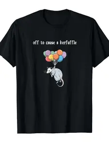 Off to Cause A Kerfuffle Funny Opossum T-Shirt - Retro Quirky Weird Animals Graphic Tee with Opossum Art, Unisex Casual Crew Neck Short Sleeve Shirt for &, Year-Round Comfortable Wear