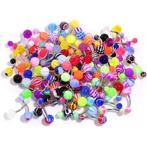 UV Acrylic Ball Steel Barbell Belly Button Ring Set of 100 belly pierce UV Acrylic Ball Steel Barbell Belly Button Ring Set of 100 belly pierce