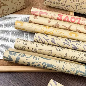 Premium Kraft Gift Wrapping Paper, French Vintage Newspaper Print for Valentine’s Day, Aesthetic Elegant Paper for Birthday Gift Packaging