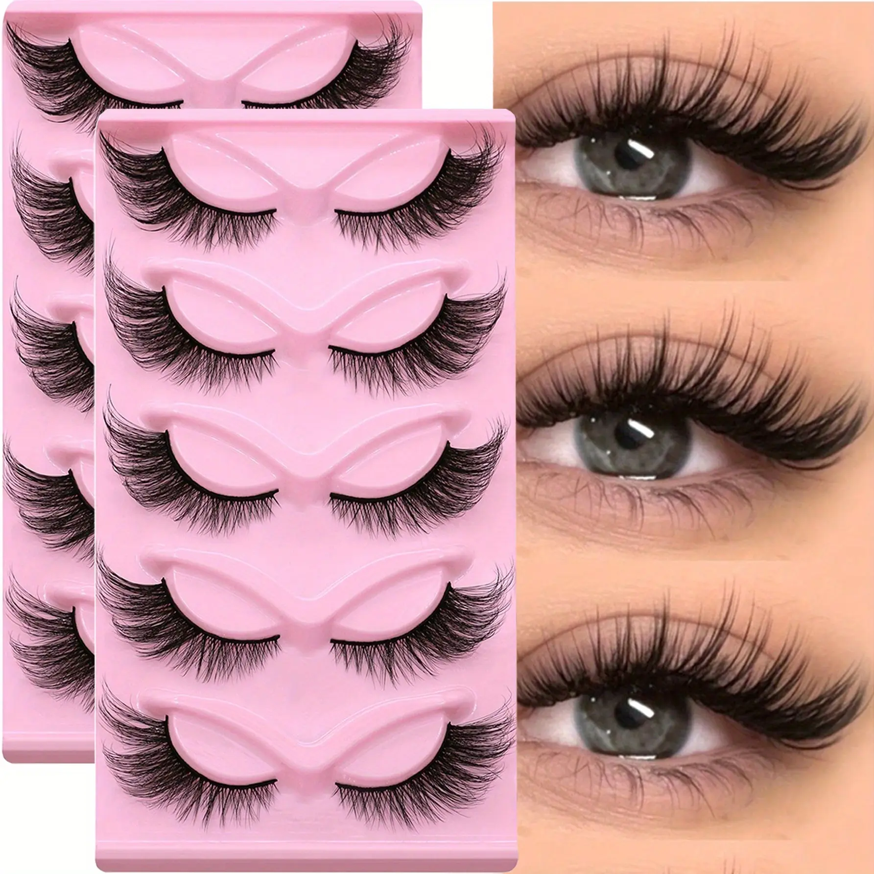 10Pairs/2Pack Cat Eyelashes Faux Mink Fox Eyelash Winged Fluffy Fake Lashes Maquiagem Natural Long Faux Cils Makeup Cosmetic Wispy Volume Set Cosmetic False Lashes