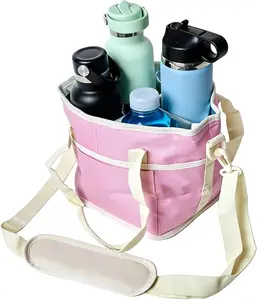 Family Size 4 Compartment Drink Bag, Multiple Tumbler Carrier Caddy, with Adjustable Strap, 4 Compartment Insulated Drink Holde, for Hiking, Walking, Sports, Family Outings & Daily Use (Pink)