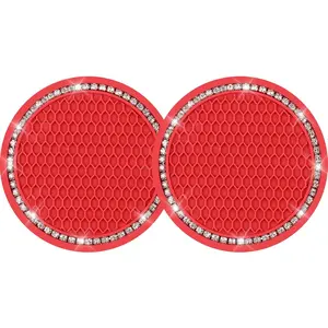 Bling  Cup Coasters,   Cup Holder Coaster, Rhinestone Universal  Anti Slip  Insert Coaster, Suitable for   Interior,  Bling Accessories for Women, Red