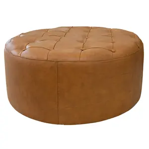 Timber Tan Leather Round Ottoman Timber Tan Leather Round Ottoman