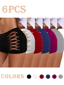 Women's Seamless Hollow Out Design Boxer Briefs Low Rise Breathable Stretch Underwear Comfortable Fit for Daily Wear Minimalist Basic Pack of Six thong underwear for women panties