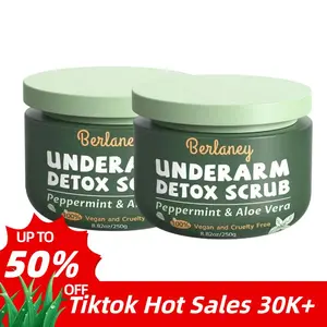 Berlaney Detox Scrub 8.8 oz with Peppermint, Aloe Vera and Walnut Shell Powder Organic, Underarm Scrub Helps Odor, Deep Cleanse Body Srub, for Legs, Knee, Feet, Hands Whole Body, Armpit Care Cosmetic Cleanser