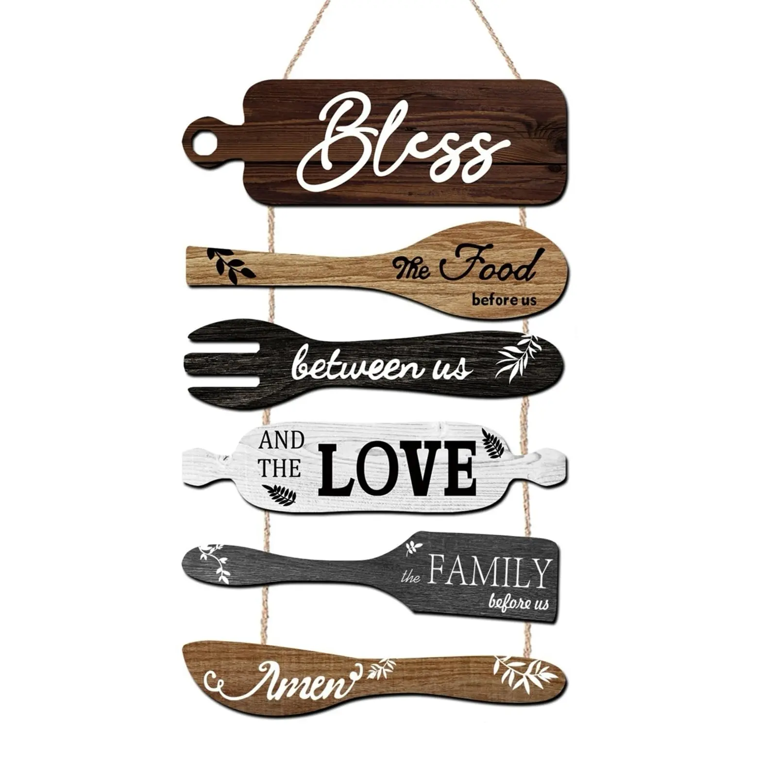 Beautiful Bless The Food Prayer Wooden Plaque Set, Perfect Rustic Farmhouse Wall Decor For Kitchen & Dining Room