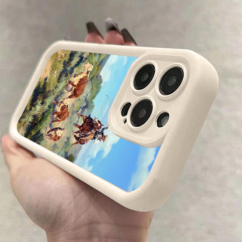 Cowboys driving cattle Pattern Man's Phone Case for iPhone 16 15 14 Pro Max 13 12 11 XR XS Plus Shockproof Non Slip Military-Grade Protection Silicone Cover Cellphone Protective Smartphone Casing