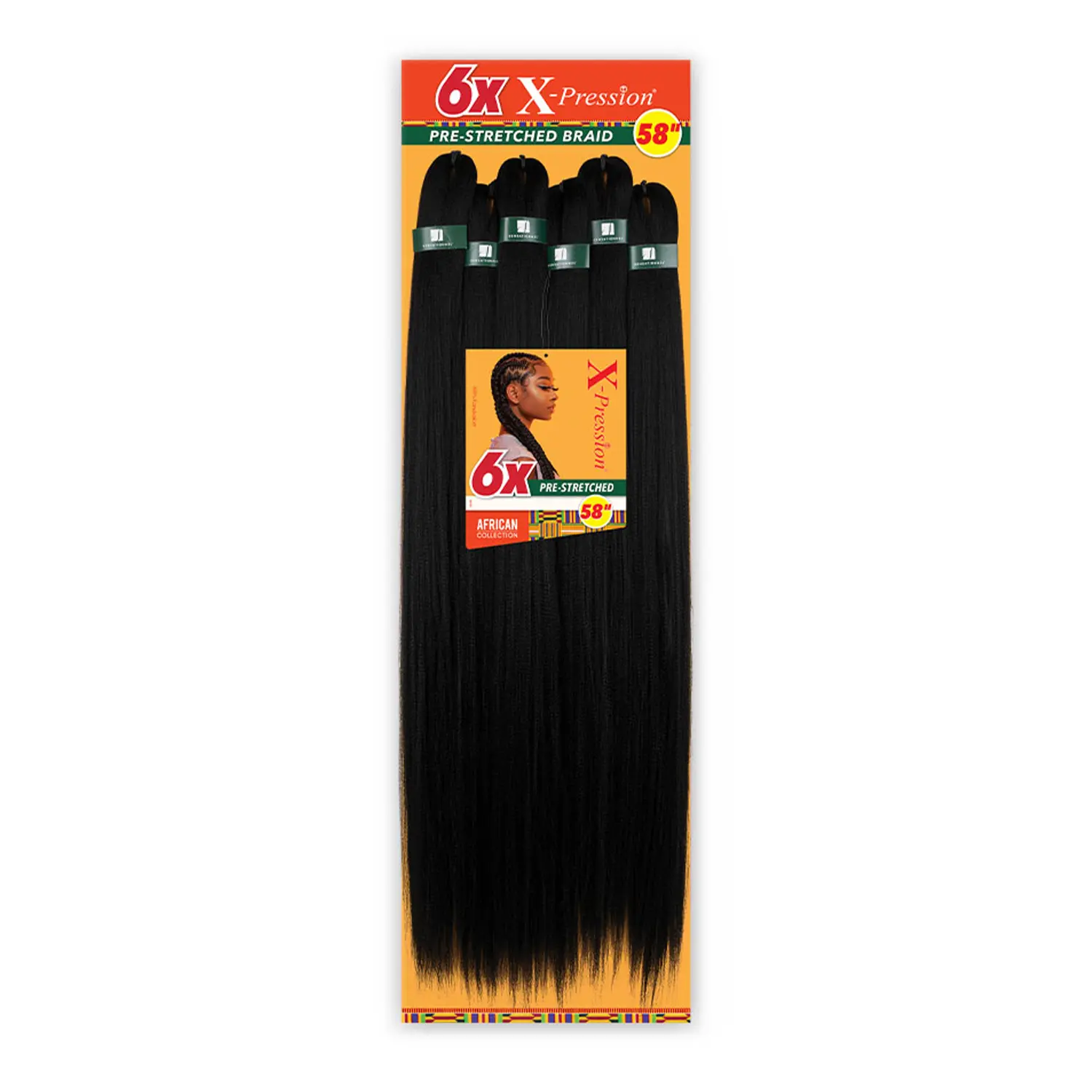 Sensationnel 6X X-Pression Pre-Stretched Braiding Hair, African Collection Synthetic Extensions, 58"