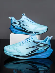 Men Women Carbon Plate Running Shoes, Lightweight Cushioned Sports Sneakers, Sporty Running Shoes, Tpu Midsole, Carbon Fiber Spring Technology, Breathable Turquoise Design, Jogging Shoes