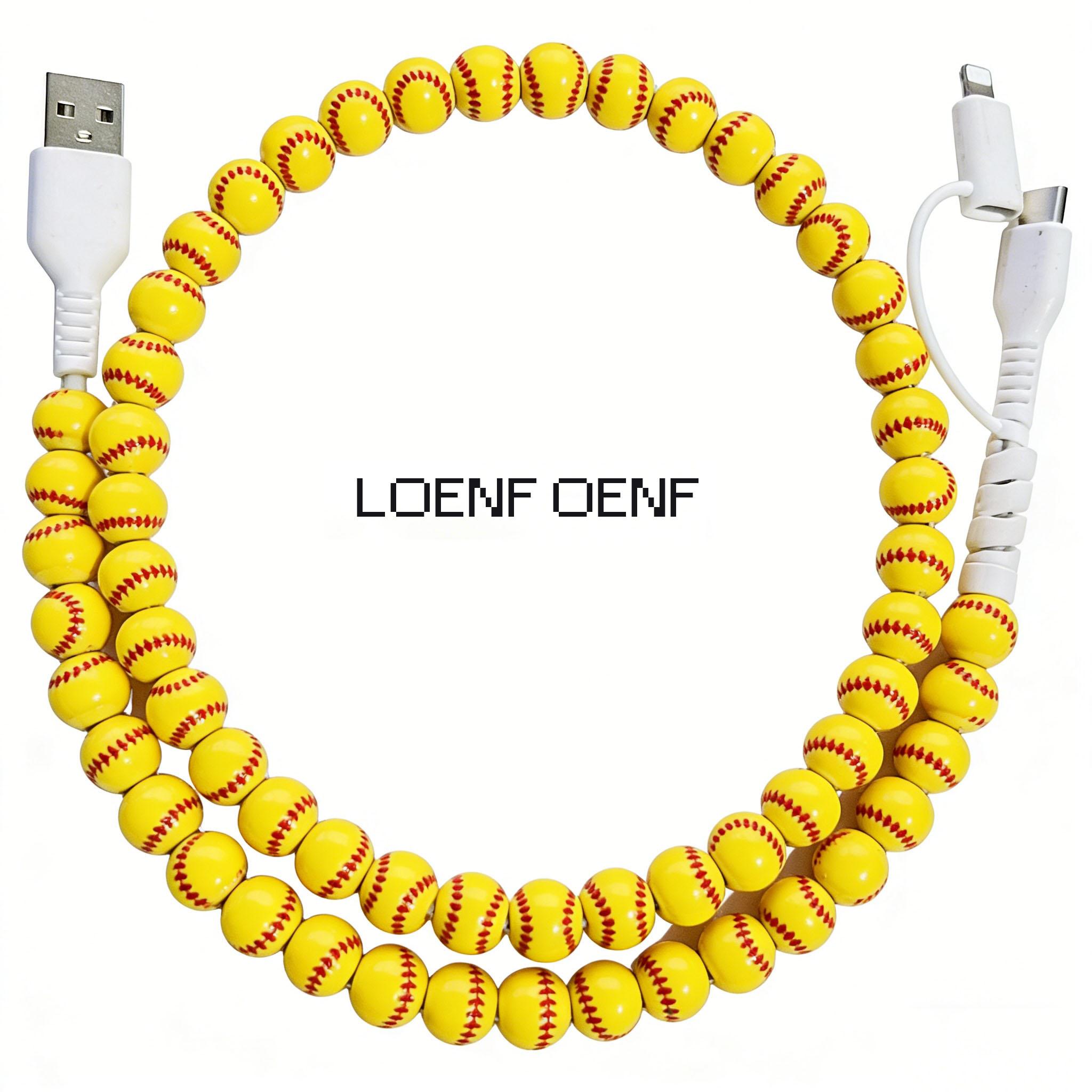 [LOENF OENF] Bling Pearl Beaded Charger Cord, Fashion Glitter Cable for Lightning & USB-C Devices, Universal for iPhone & Android