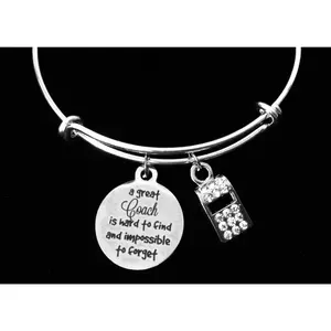 A Great Coach Is Hard to Find and Impossible to Forget Crystal Coach Whistle Adjustable Charm Bracelet Silver Expandable Bangle One Size Fits All Gift School Sports Coach Gift