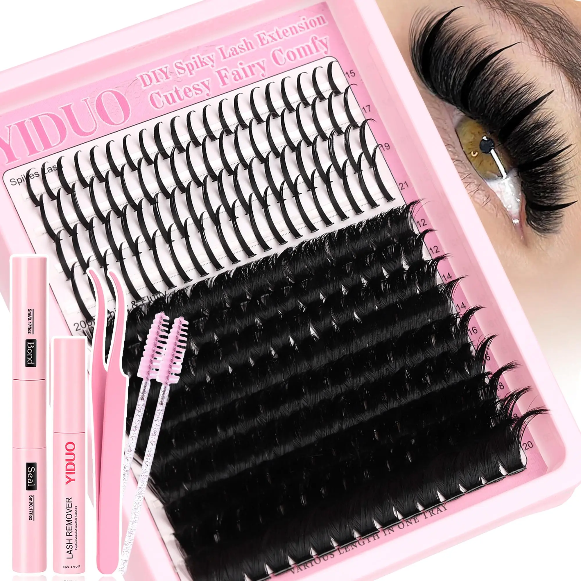 Eyelash Extensions Kit, 1 Count 150D Long Lash Spikes Lash Extension Kit, Thick Eyelash Clusters Volume Individual Lashes Kit, Mega Cluster Eyelash Extensions, Makeup, Mixed Lash Clusters